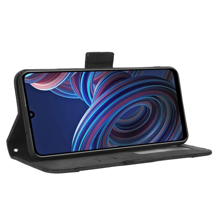For ZTE Blade A72 5G PU Leather Phone Stand Case Multiple Card Slots Magnetic Clasp Wallet Phone Cover - Black