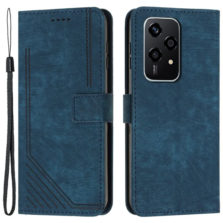 For Honor 200 Lite Case Lines Imprinted Drop-Proof Leather Wallet Stand Phone Cover - Sapphire