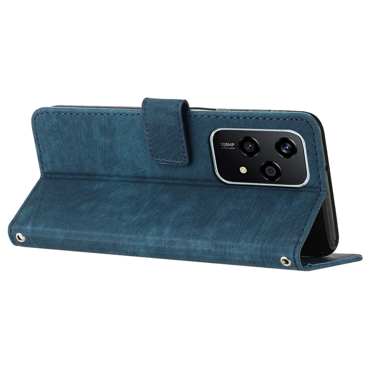For Honor 200 Lite Case Lines Imprinted Drop-Proof Leather Wallet Stand Phone Cover - Sapphire