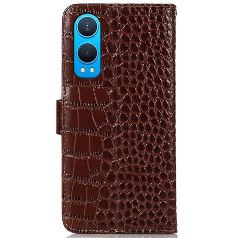 For OnePlus Nord CE4 Lite 5G / Oppo K12x 5G (China) Case Genuine Cow Leather RFID Blocking Wallet Cover - Brown