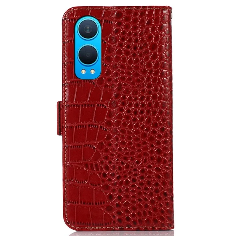 For OnePlus Nord CE4 Lite 5G / Oppo K12x 5G (China) Case Genuine Cow Leather RFID Blocking Wallet Cover - Red