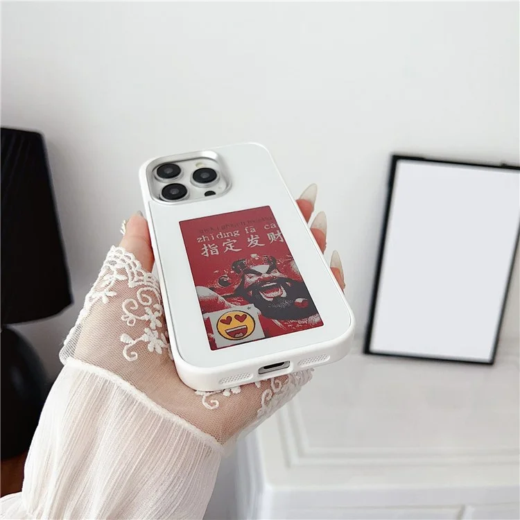 For iPhone 14 Pro Max E Ink Phone Case Customized Screen Pattern Four Color Display - White