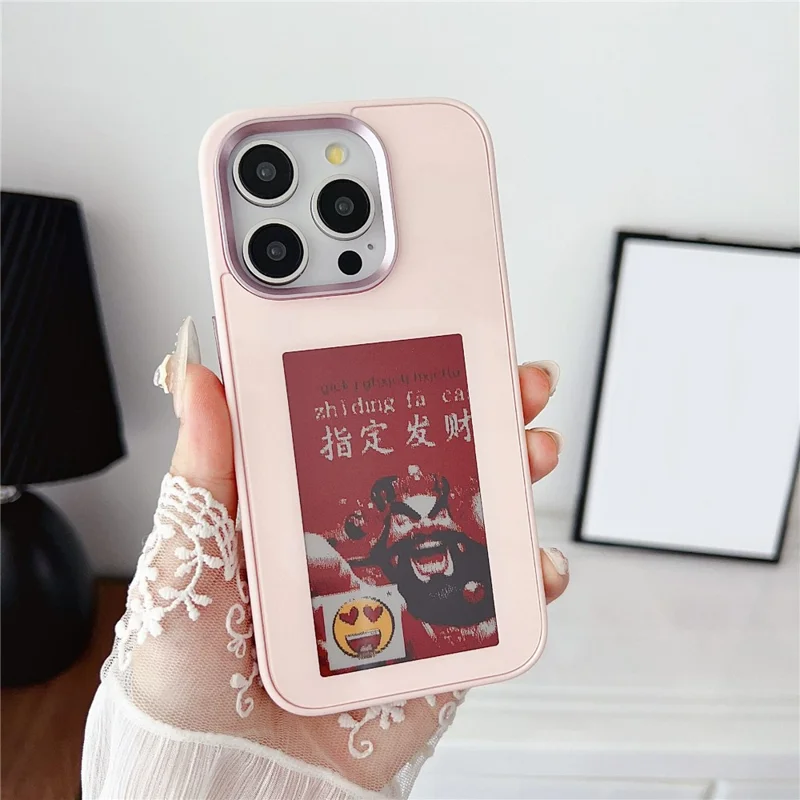 For iPhone 14 Pro E Ink Phone Case 4-Color DIY Display Imaging Back Cover - Pink