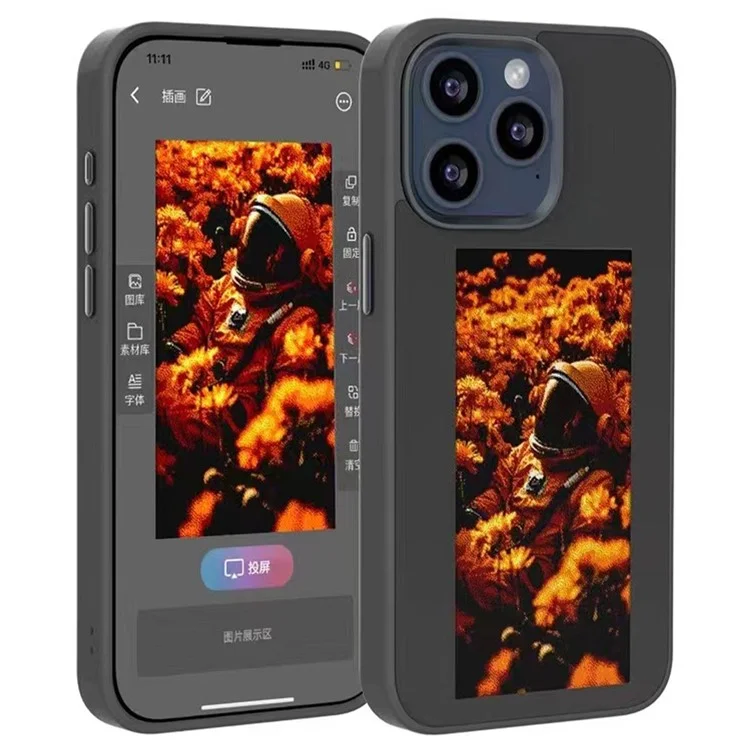 For iPhone 14 Pro E Ink Phone Case 4-Color DIY Display Imaging Back Cover - Black