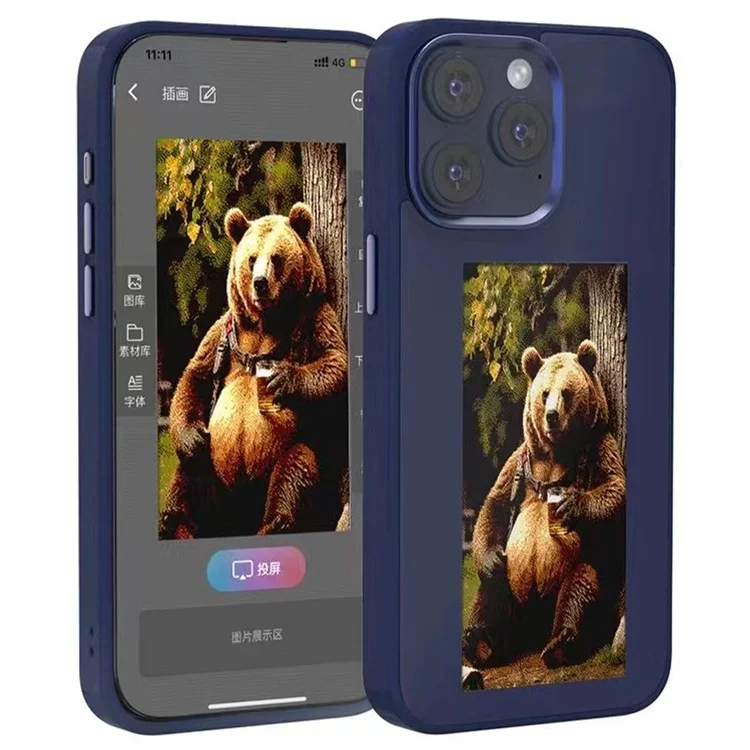 For iPhone 13 Pro Max E Ink Phone Case 4-Color Display Smart NFC Phone Cover - Blue