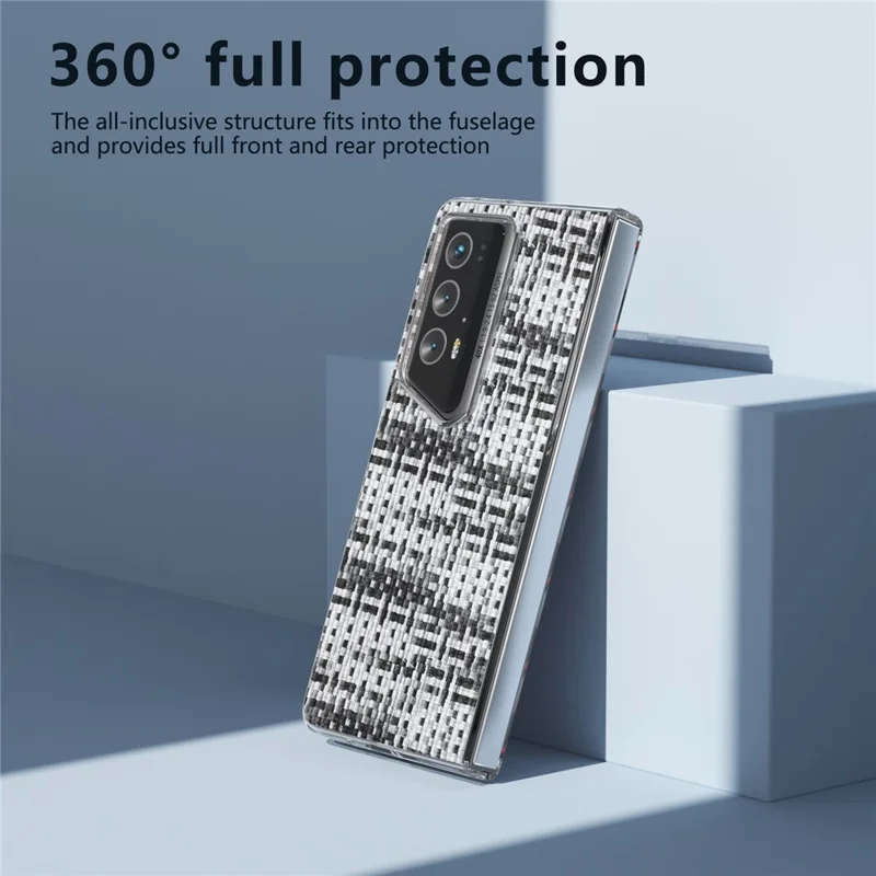 For Honor Magic V2 RSR Porsche Design Case Plaid Texture Clear Edge Leather+PC Phone Cover - Black+White