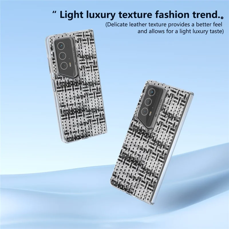 For Honor Magic V2 RSR Porsche Design Case Plaid Texture Clear Edge Leather+PC Phone Cover - Black+White