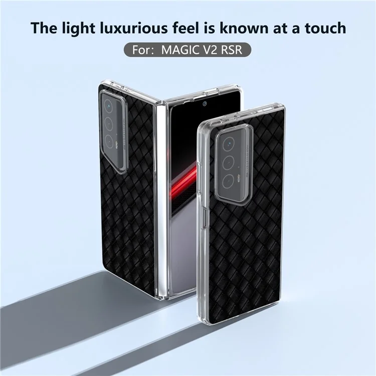For Honor Magic V2 RSR Porsche Design Case Woven Texture Leather+PC Phone Cover Clear Edge - Nero