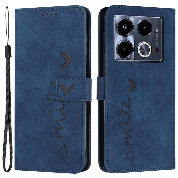 For Infinix Note 40 5G Case Love Heart Imprinted Leather Phone Cover Folding Stand - Sapphire