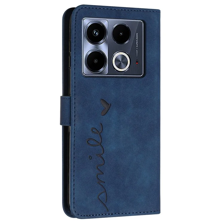 For Infinix Note 40 5G Case Love Heart Imprinted Leather Phone Cover Folding Stand - Sapphire