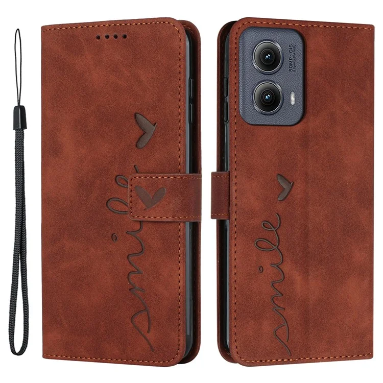 Per Motorola Edge (2024) 5G Phone Case Wallet Imprinted PU Leather Phone Stand Cover - Marrone