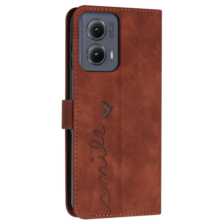 Per Motorola Edge (2024) 5G Phone Case Wallet Imprinted PU Leather Phone Stand Cover - Marrone