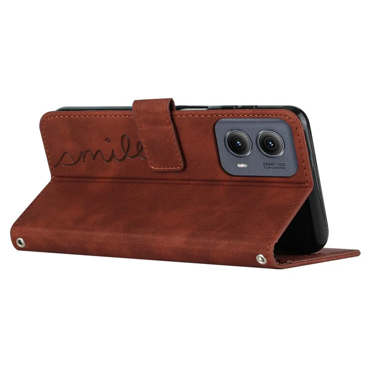 Per Motorola Edge (2024) 5G Phone Case Wallet Imprinted PU Leather Phone Stand Cover - Marrone