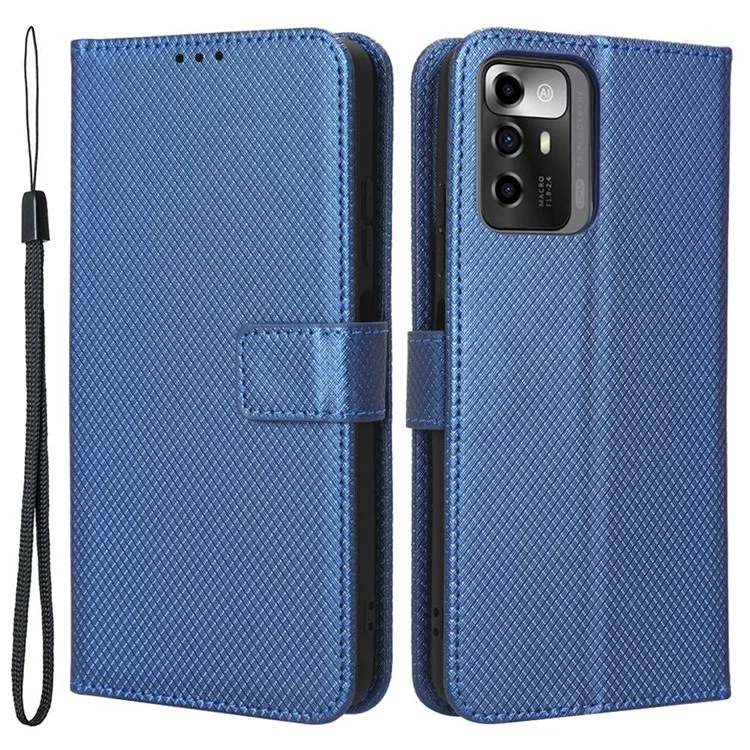 Para ZTE Blade A72 5G Funda de Cuero PU con Soporte Textura de Diamante Anti-arañazos Billetera Flip Phone Cover - Azul