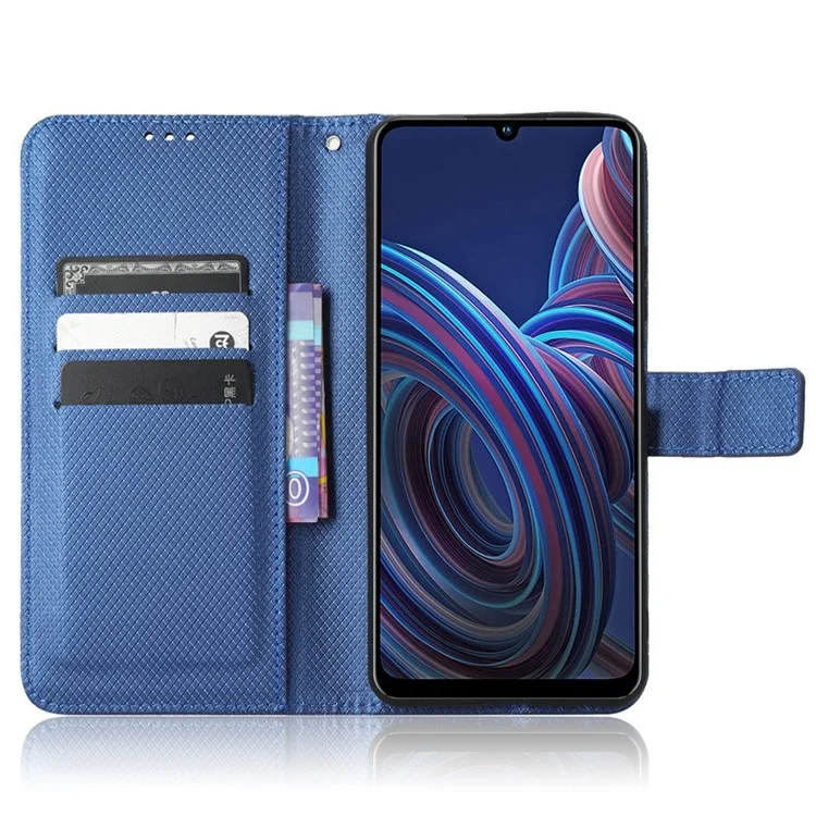 Para ZTE Blade A72 5G Funda de Cuero PU con Soporte Textura de Diamante Anti-arañazos Billetera Flip Phone Cover - Azul
