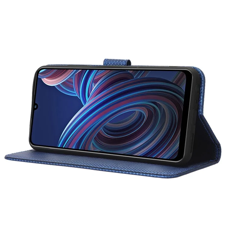 Para ZTE Blade A72 5G Funda de Cuero PU con Soporte Textura de Diamante Anti-arañazos Billetera Flip Phone Cover - Azul