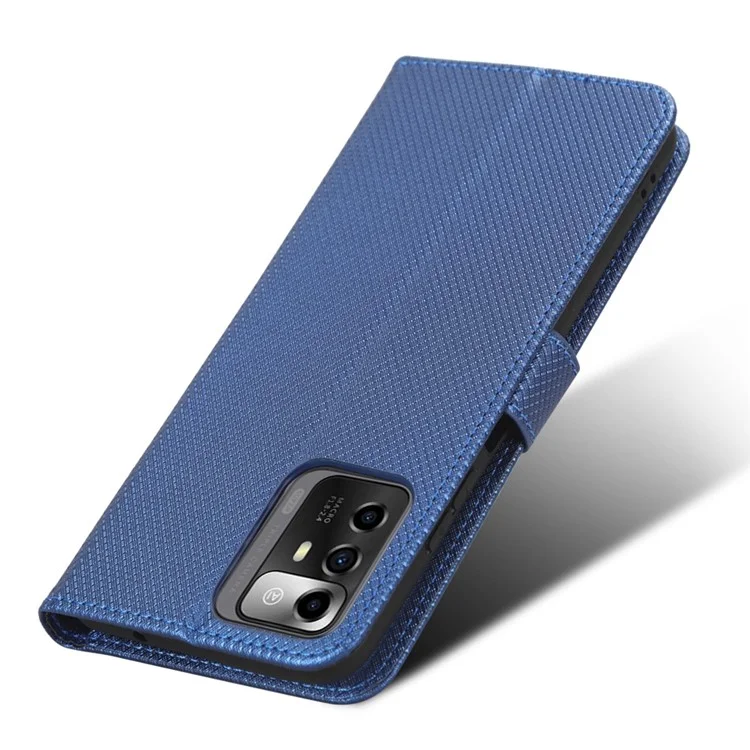 Para ZTE Blade A72 5G Funda de Cuero PU con Soporte Textura de Diamante Anti-arañazos Billetera Flip Phone Cover - Azul