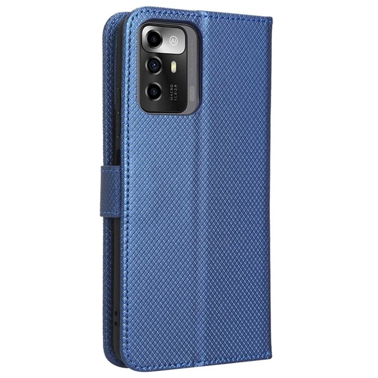 Para ZTE Blade A72 5G Funda de Cuero PU con Soporte Textura de Diamante Anti-arañazos Billetera Flip Phone Cover - Azul