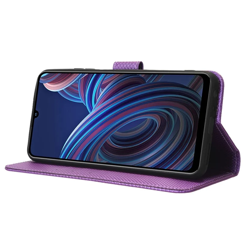 For ZTE Blade A72 5G PU Leather Stand Case Diamond Texture Anti-scratch Folio Flip Phone Wallet Cover - Purple