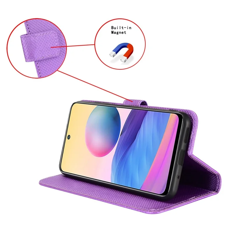 For ZTE Blade A72 5G PU Leather Stand Case Diamond Texture Anti-scratch Folio Flip Phone Wallet Cover - Purple