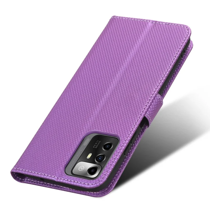 For ZTE Blade A72 5G PU Leather Stand Case Diamond Texture Anti-scratch Folio Flip Phone Wallet Cover - Purple