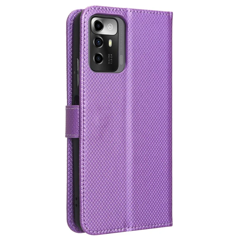 For ZTE Blade A72 5G PU Leather Stand Case Diamond Texture Anti-scratch Folio Flip Phone Wallet Cover - Purple