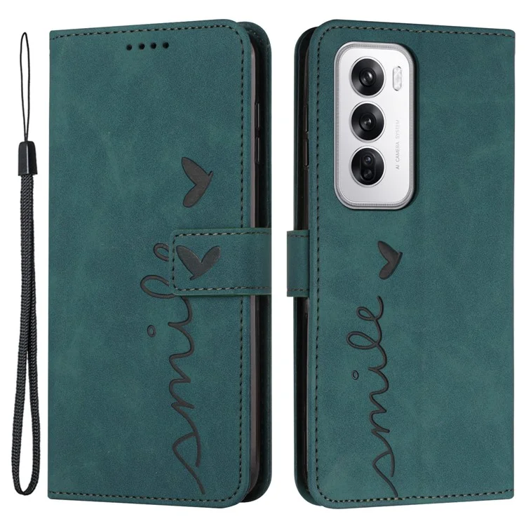 Для Oppo Reno12 5G (Global) Чехол для телефона Кошелек Кожа-Касание Ощущение PU Кожаная Подставка Крышка - Зеленая
