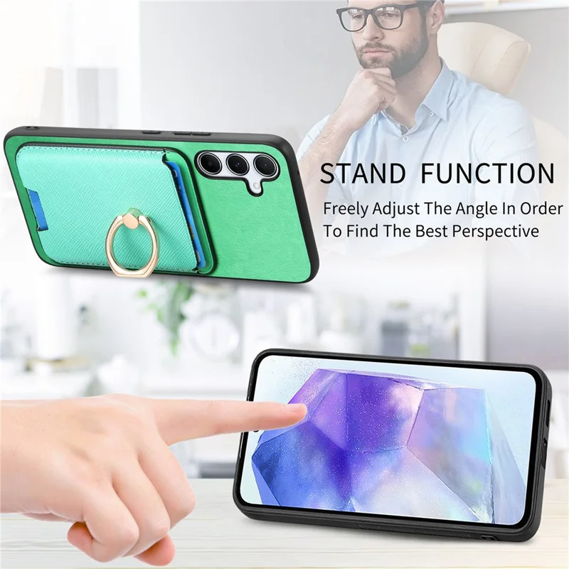 Для Samsung Galaxy A55 5G Магнитный чехол Кожа+ТПУ Чехол для телефона с съемным держателем для карт - Зеленый