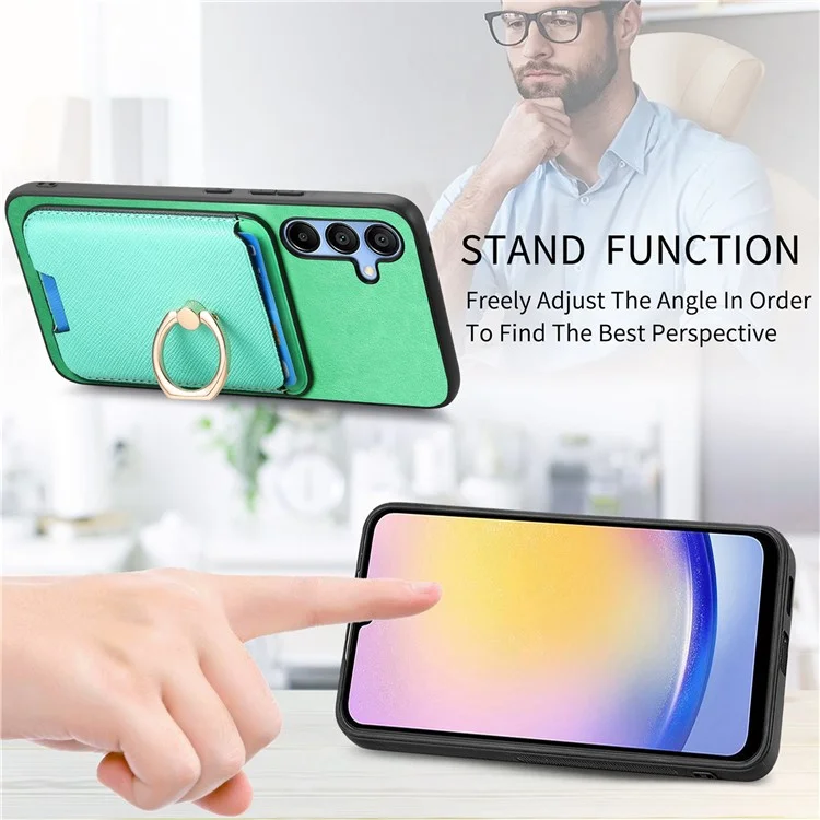 Для Samsung Galaxy A25 5G (Global) (161,0 x 76,5 x 8,3 мм) Магнитный чехол для телефона с держателем для карт - зеленый