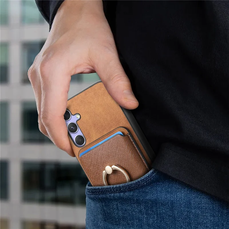 For Samsung Galaxy A34 5G Magnetic Phone Case Leather+TPU Cover Ring Kickstand - Brown