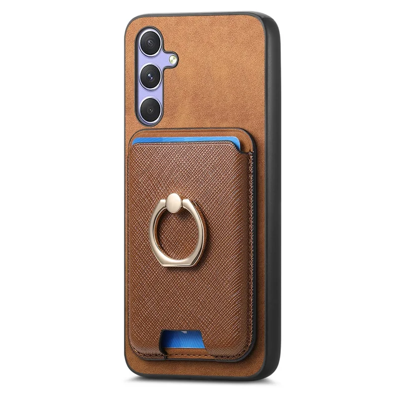 For Samsung Galaxy A34 5G Magnetic Phone Case Leather+TPU Cover Ring Kickstand - Brown