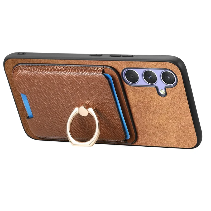 For Samsung Galaxy A34 5G Magnetic Phone Case Leather+TPU Cover Ring Kickstand - Brown