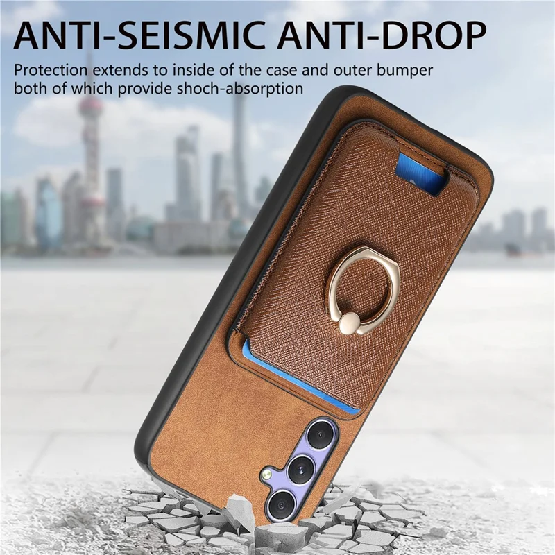 For Samsung Galaxy A34 5G Magnetic Phone Case Leather+TPU Cover Ring Kickstand - Brown