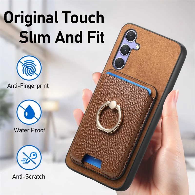 For Samsung Galaxy A34 5G Magnetic Phone Case Leather+TPU Cover Ring Kickstand - Brown