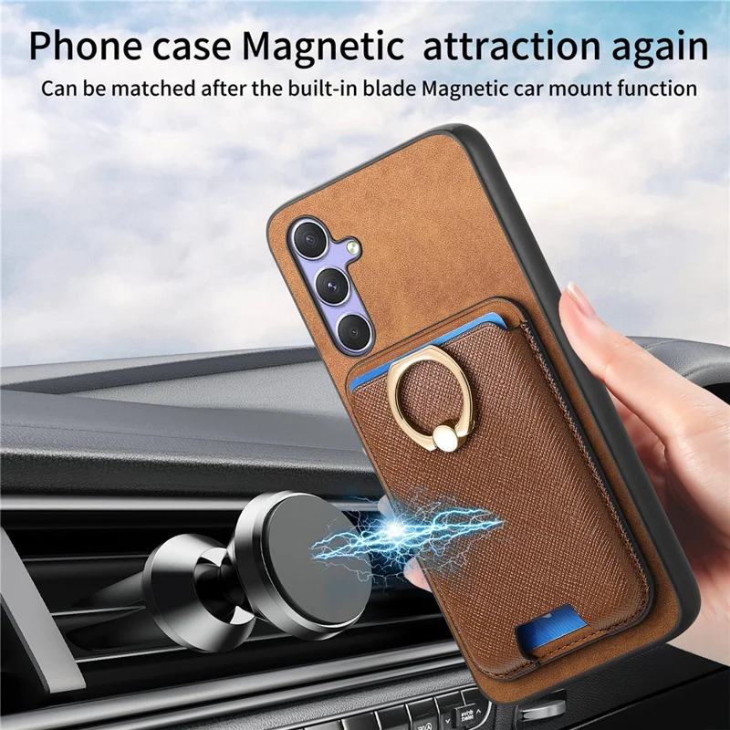 For Samsung Galaxy A34 5G Magnetic Phone Case Leather+TPU Cover Ring Kickstand - Brown