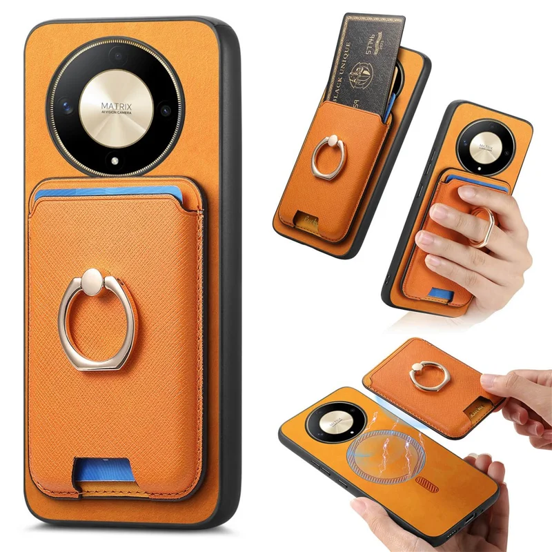 For Honor X9b 5G / Magic6 Lite 5G Magnetic Case Kickstand Leather Coated TPU Phone Cover - Orange