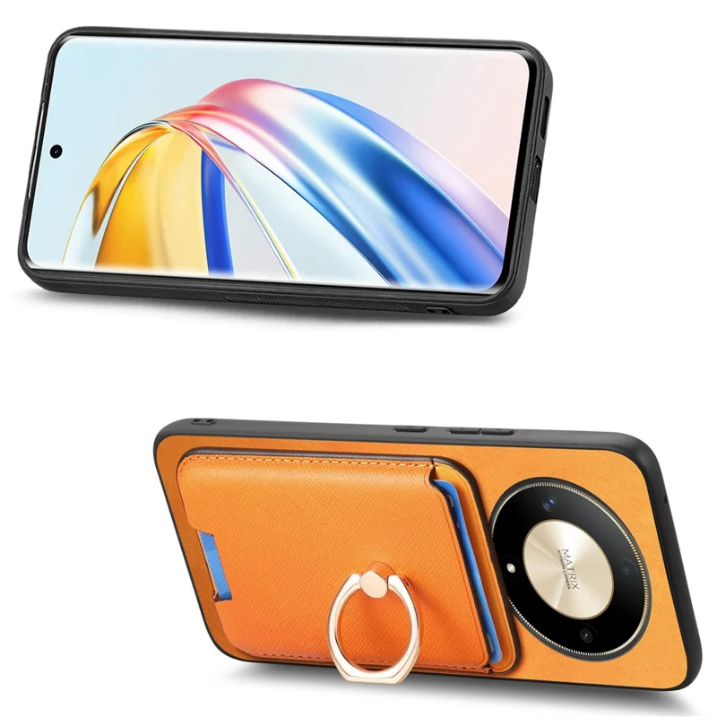 For Honor X9b 5G / Magic6 Lite 5G Magnetic Case Kickstand Leather Coated TPU Phone Cover - Orange