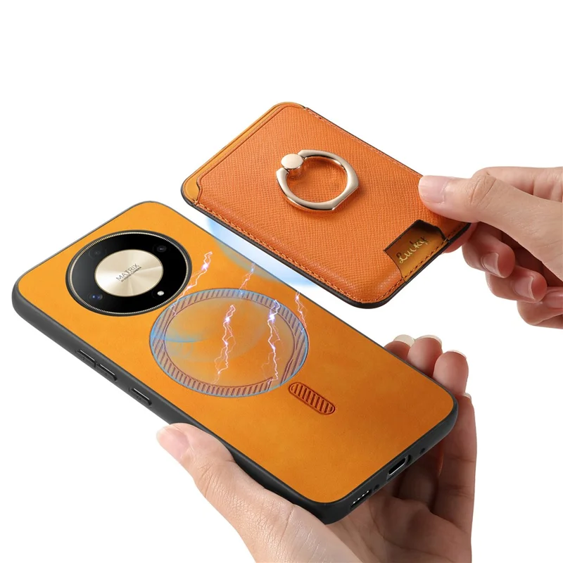For Honor X9b 5G / Magic6 Lite 5G Magnetic Case Kickstand Leather Coated TPU Phone Cover - Orange