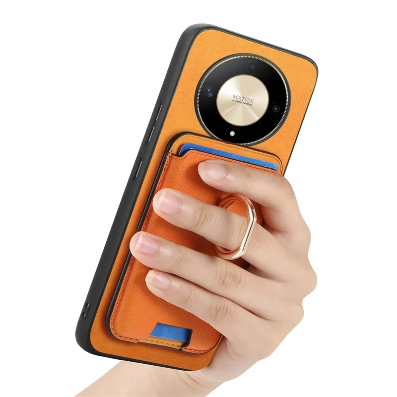 For Honor X9b 5G / Magic6 Lite 5G Magnetic Case Kickstand Leather Coated TPU Phone Cover - Orange
