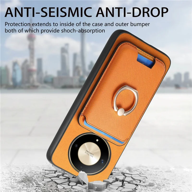 For Honor X9b 5G / Magic6 Lite 5G Magnetic Case Kickstand Leather Coated TPU Phone Cover - Orange