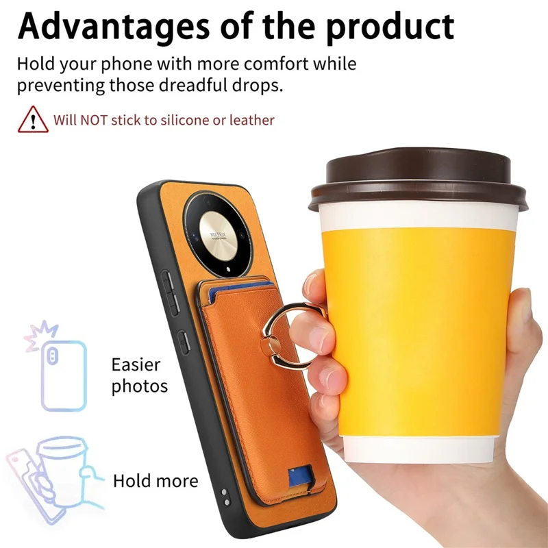 For Honor X9b 5G / Magic6 Lite 5G Magnetic Case Kickstand Leather Coated TPU Phone Cover - Orange
