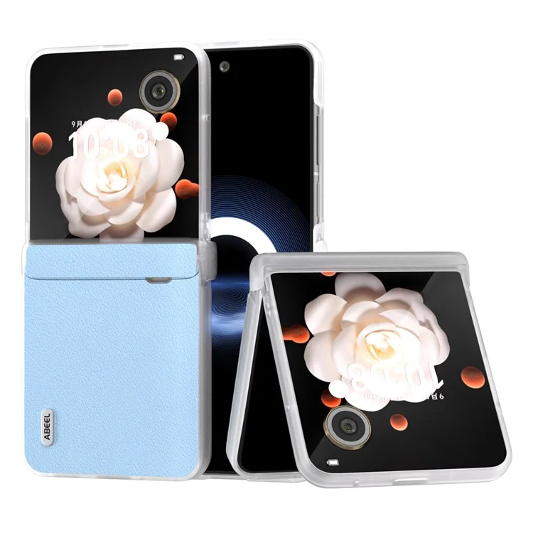 ABEEL For Honor Magic V Flip 5G Étui Charnière Protection Cuir Véritable de Vache+PC Housse de Téléphone - Bleu