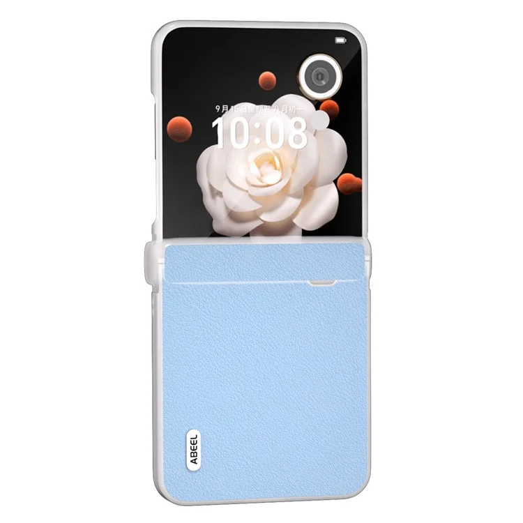 ABEEL For Honor Magic V Flip 5G Étui Charnière Protection Cuir Véritable de Vache+PC Housse de Téléphone - Bleu