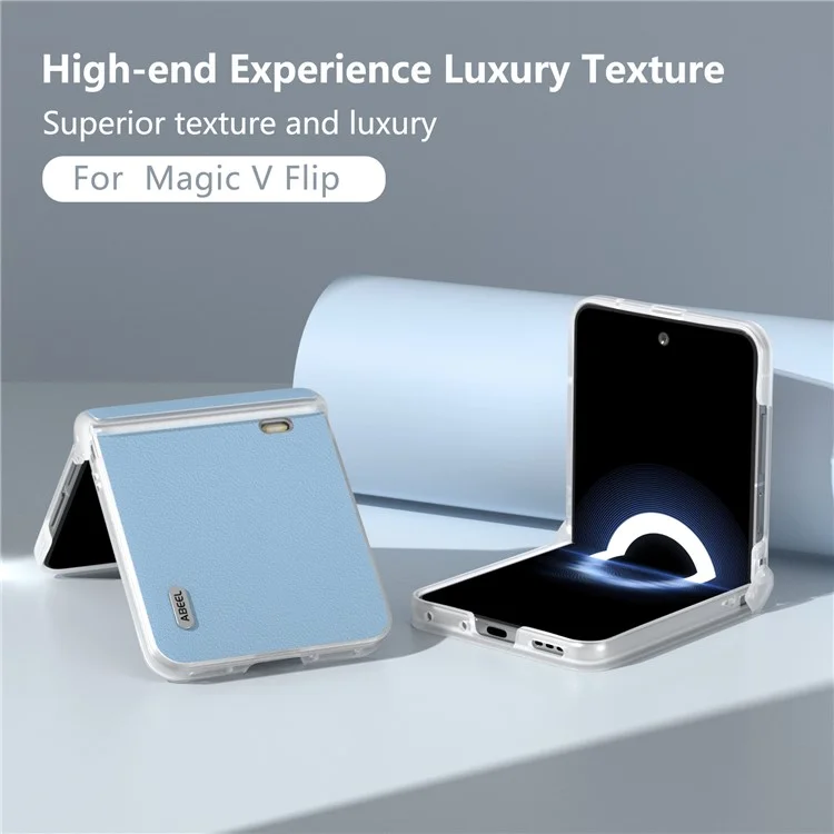 ABEEL For Honor Magic V Flip 5G Étui Charnière Protection Cuir Véritable de Vache+PC Housse de Téléphone - Bleu
