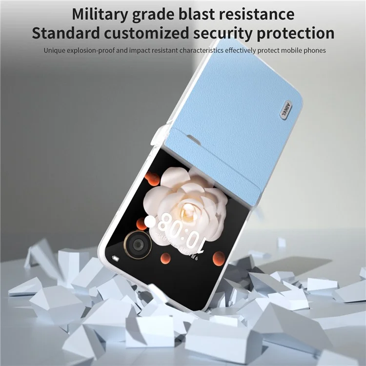 ABEEL For Honor Magic V Flip 5G Étui Charnière Protection Cuir Véritable de Vache+PC Housse de Téléphone - Bleu