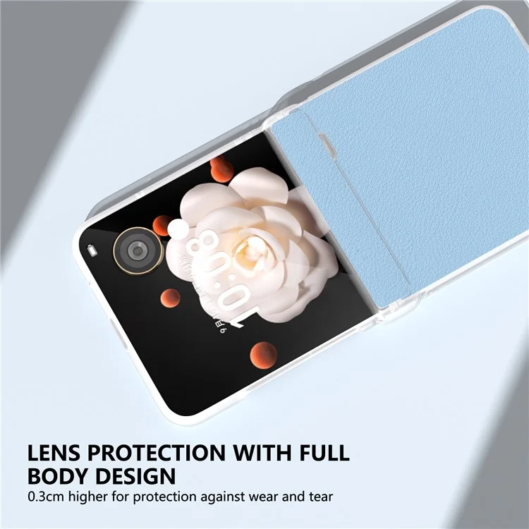 ABEEL For Honor Magic V Flip 5G Étui Charnière Protection Cuir Véritable de Vache+PC Housse de Téléphone - Bleu