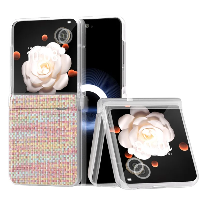 For Honor Magic V Flip 5G Case Matte Edge Plaid Texture Hinge Leather+PC Phone Cover - Pink