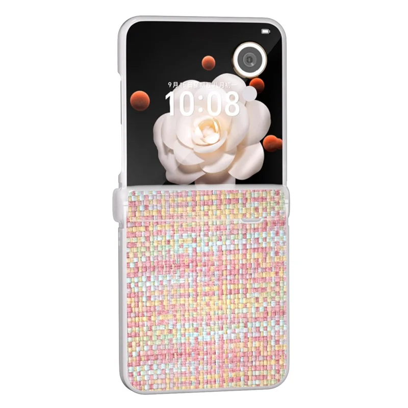 For Honor Magic V Flip 5G Case Matte Edge Plaid Texture Hinge Leather+PC Phone Cover - Pink