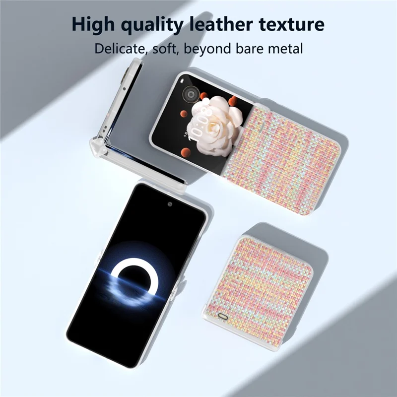For Honor Magic V Flip 5G Case Matte Edge Plaid Texture Hinge Leather+PC Phone Cover - Pink