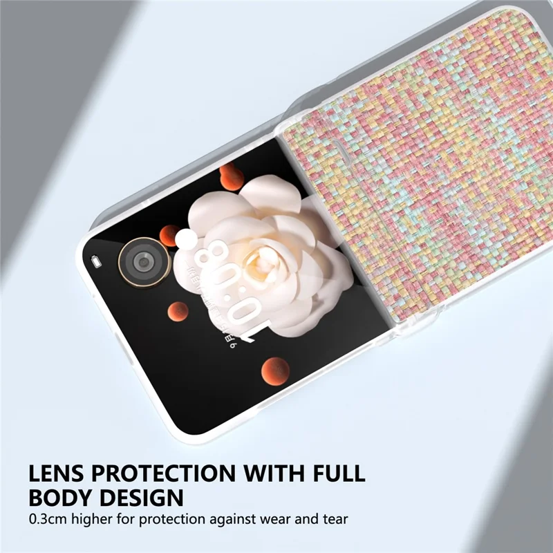 For Honor Magic V Flip 5G Case Matte Edge Plaid Texture Hinge Leather+PC Phone Cover - Pink